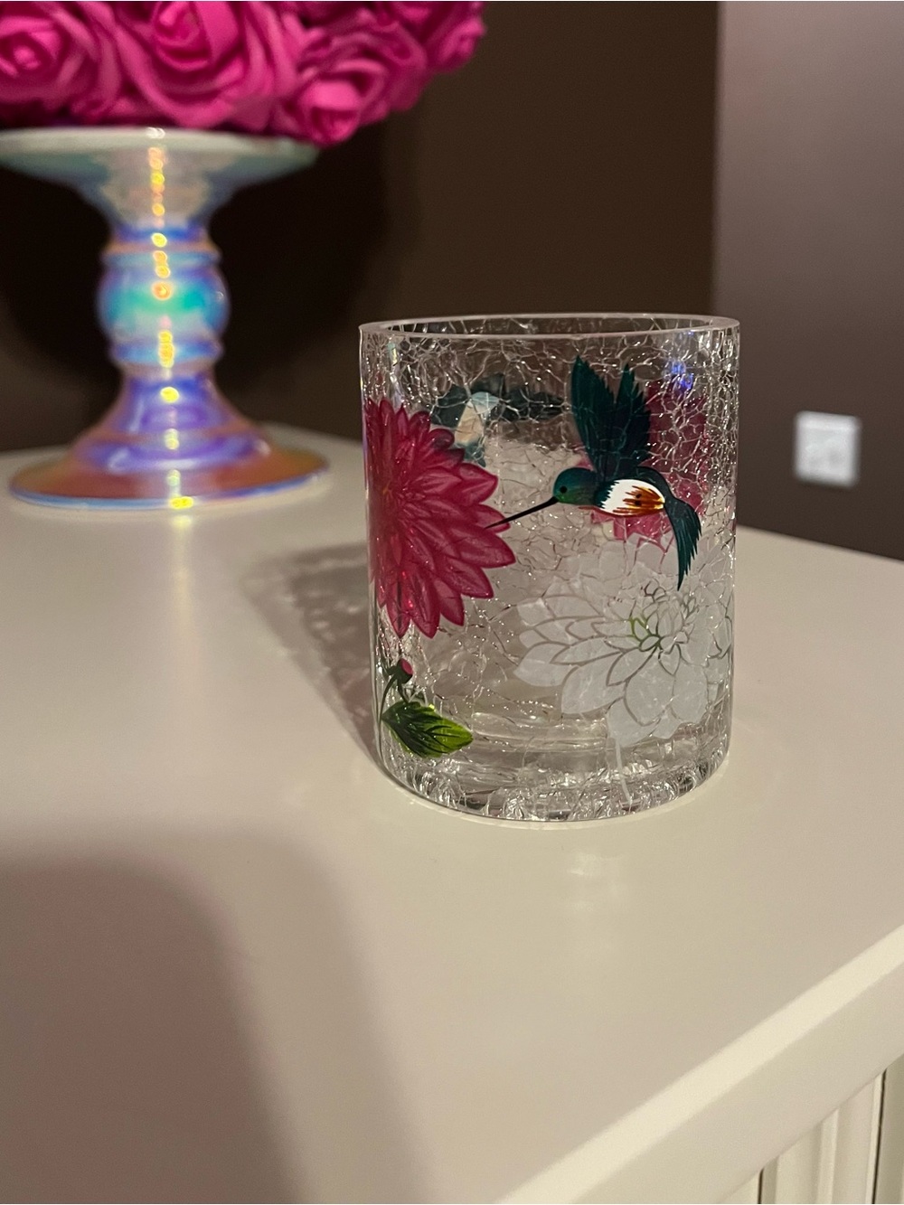 Yankee Candle Co. Crackle Glass Floral Votive Holder